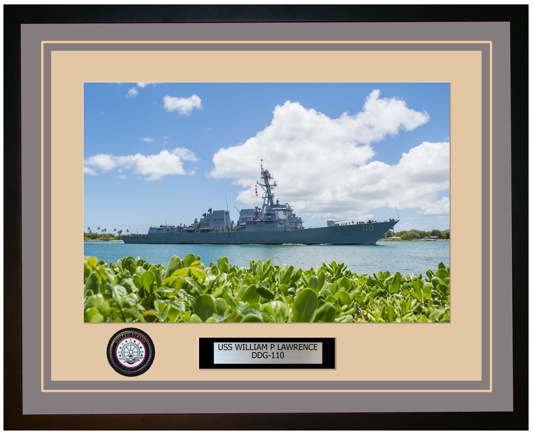 USS WILLIAM P LAWRENCE DDG-110 Framed Navy Ship Photo Grey