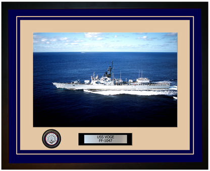 USS VOGE FF-1047 Framed Navy Ship Photo Blue