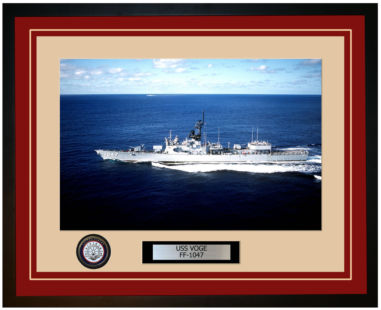 USS VOGE FF-1047 Framed Navy Ship Photo Burgundy