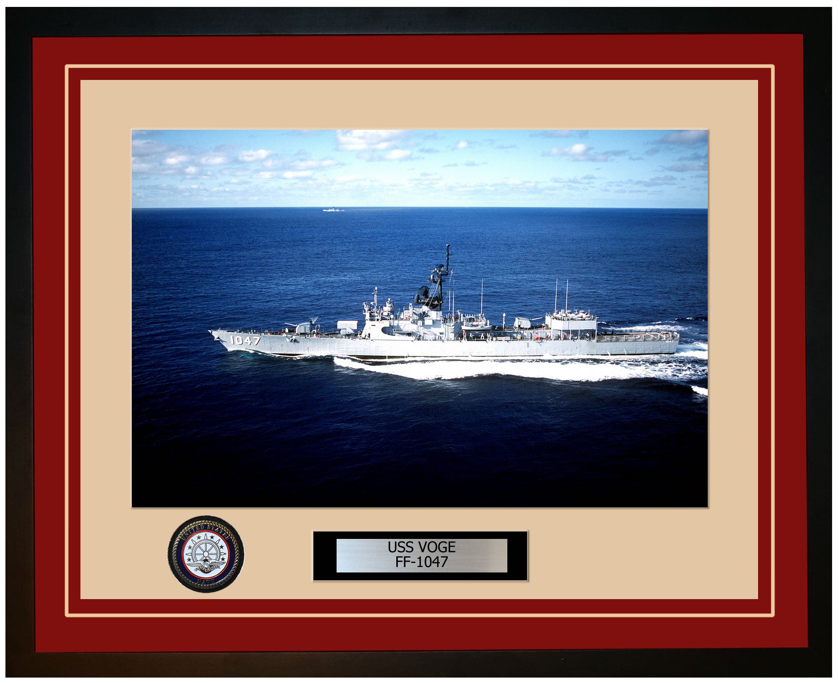 USS VOGE FF-1047 Framed Navy Ship Photo Burgundy