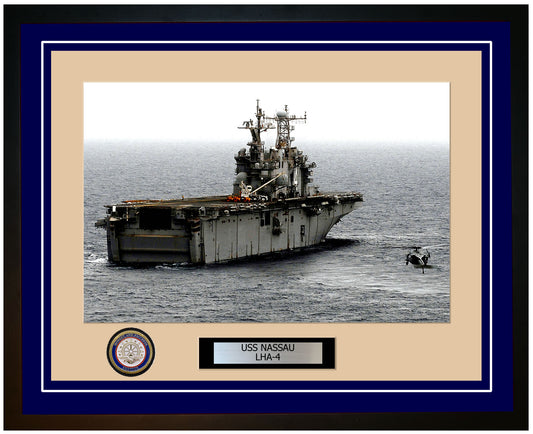 USS Nassau LHA-4 Framed Navy Ship Photo Blue