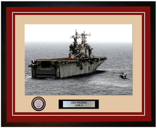USS Nassau LHA-4 Framed Navy Ship Photo Burgundy