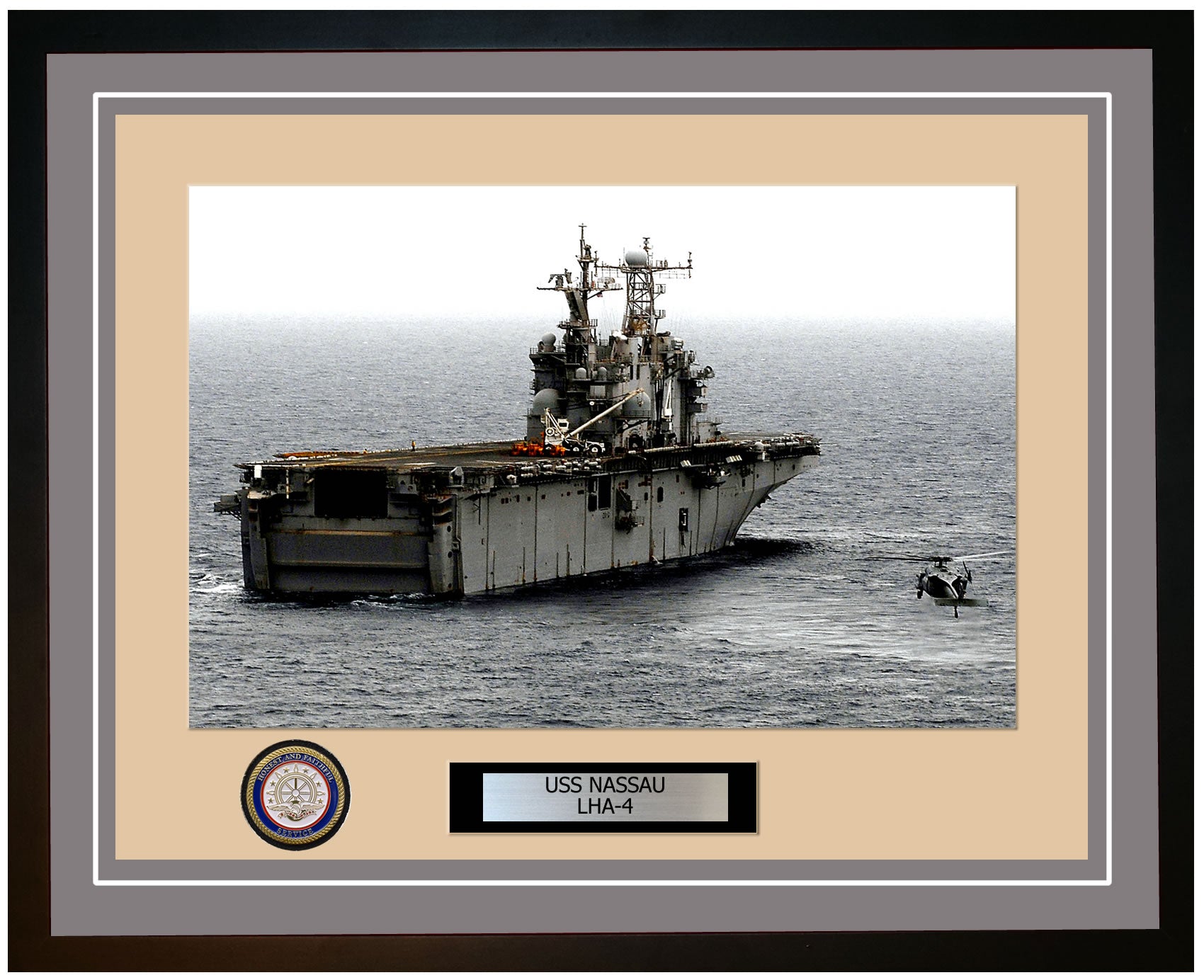 USS Nassau LHA-4 Framed Navy Ship Photo Grey