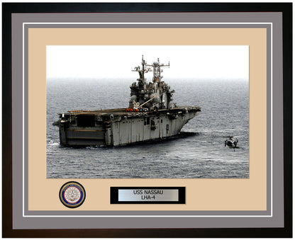USS Nassau LHA-4 Framed Navy Ship Photo Grey