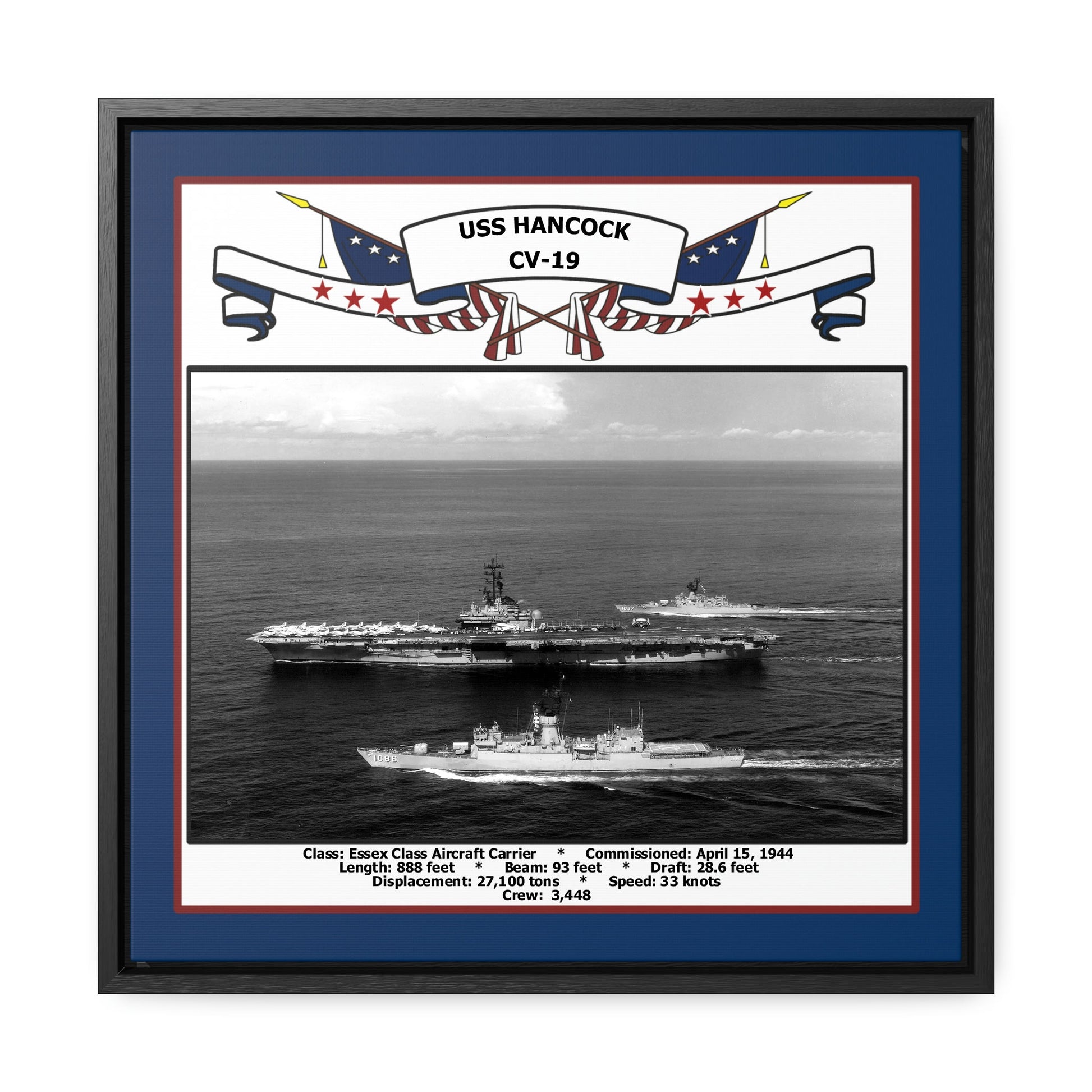USS Hancock CV-19 Navy Floating Frame Photo Front View