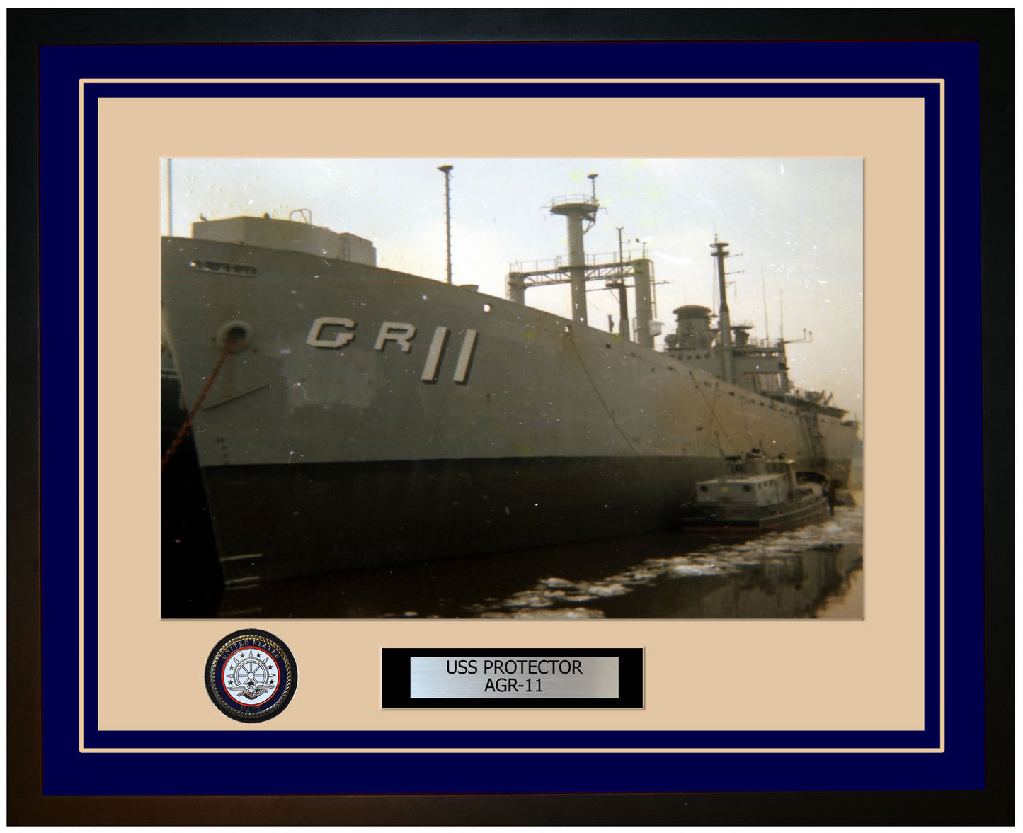USS PROTECTOR AGR-11 Framed Navy Ship Photo Blue