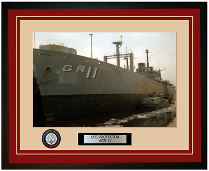 USS PROTECTOR AGR-11 Framed Navy Ship Photo Burgundy