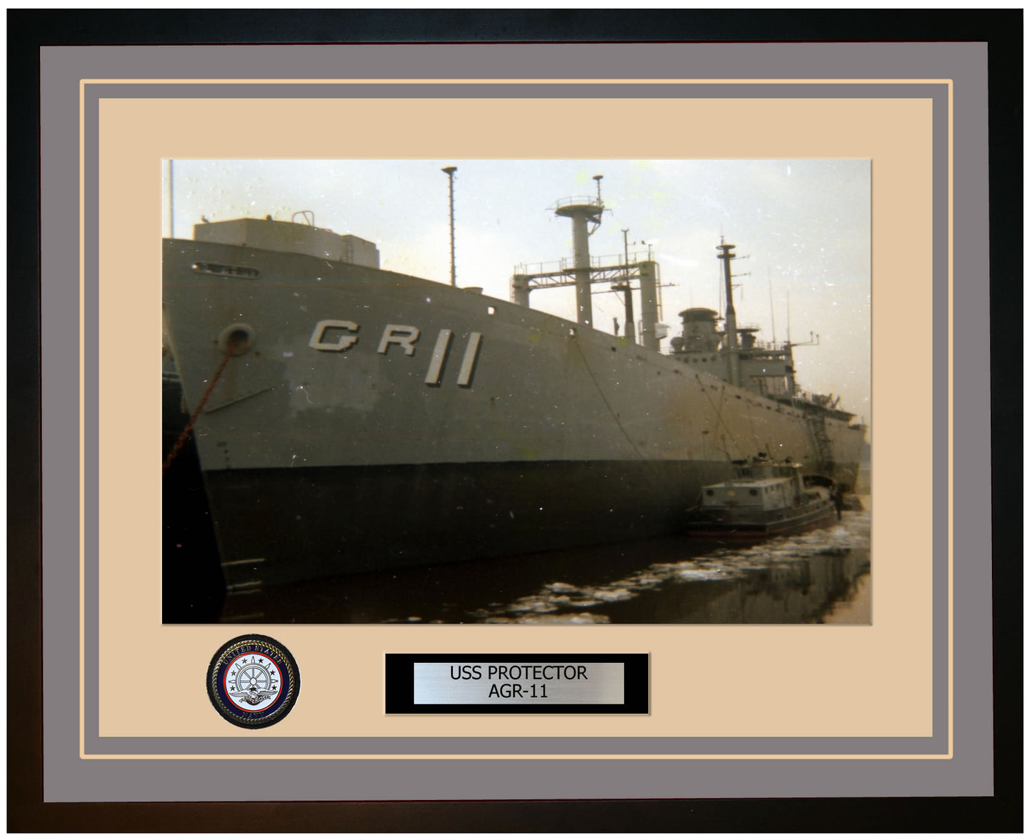 USS PROTECTOR AGR-11 Framed Navy Ship Photo Grey