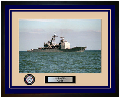 USS ANZIO CG-68 Framed Navy Ship Photo Blue