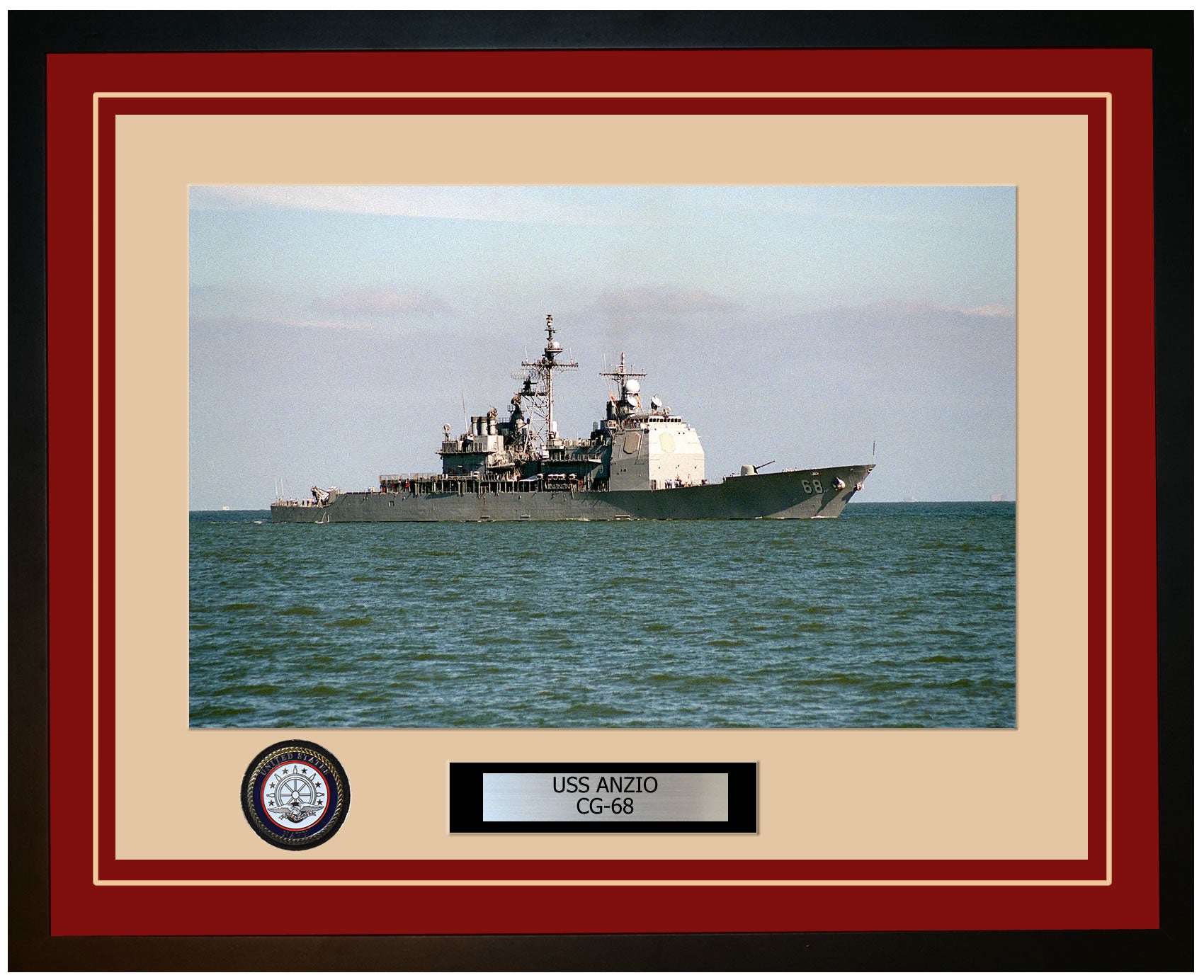 USS ANZIO CG-68 Framed Navy Ship Photo Burgundy