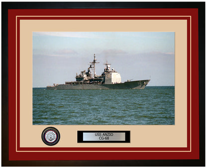 USS ANZIO CG-68 Framed Navy Ship Photo Burgundy