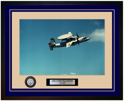 USS CONSTELLATION CV-64 Framed Navy Ship Photo Blue