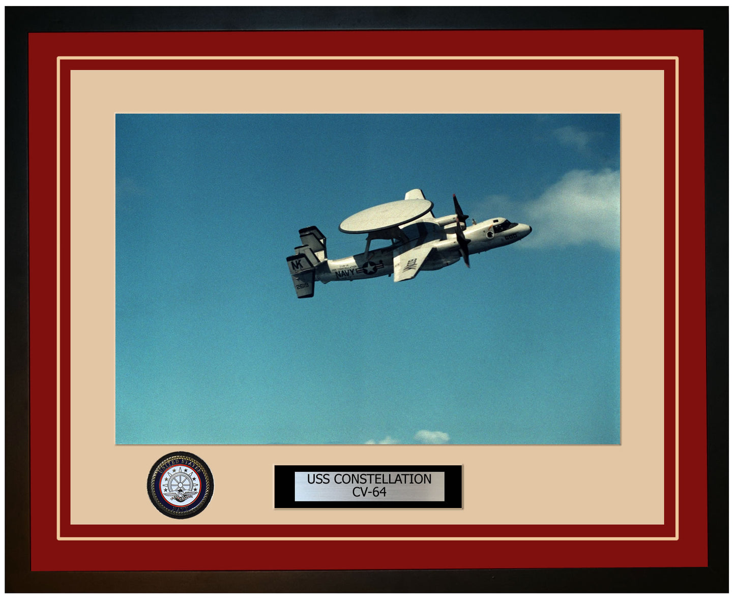USS CONSTELLATION CV-64 Framed Navy Ship Photo Burgundy