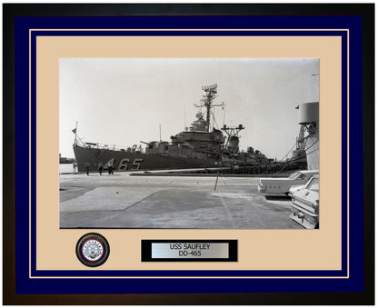 USS SAUFLEY DD-465 Framed Navy Ship Photo Blue