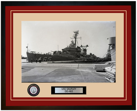 USS SAUFLEY DD-465 Framed Navy Ship Photo Burgundy