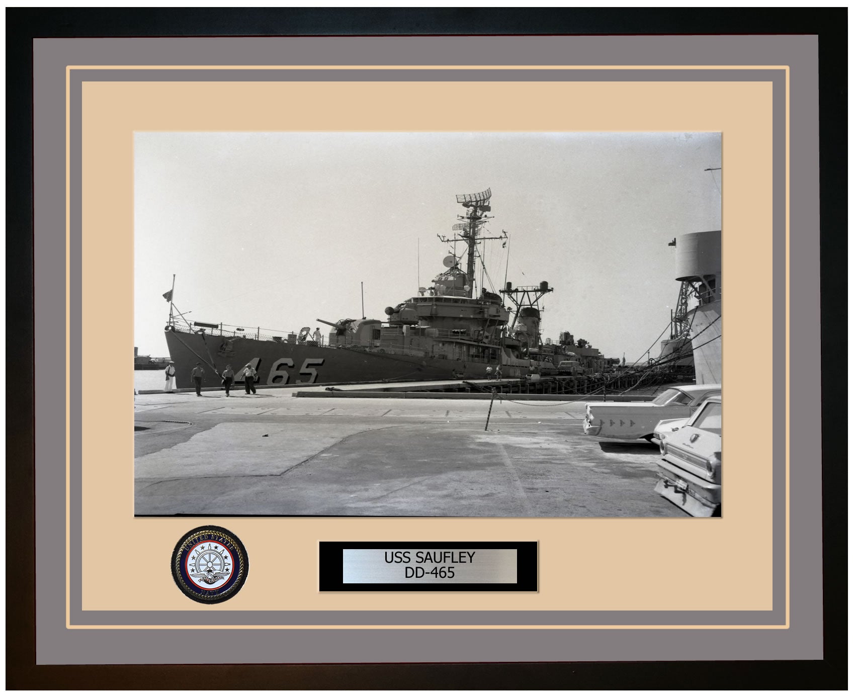 USS SAUFLEY DD-465 Framed Navy Ship Photo Grey