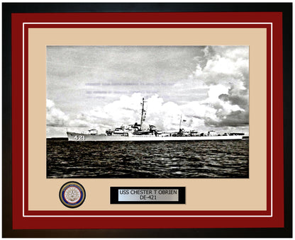 USS Chester T Obrien DE-421 Framed Navy Ship Photo Burgundy