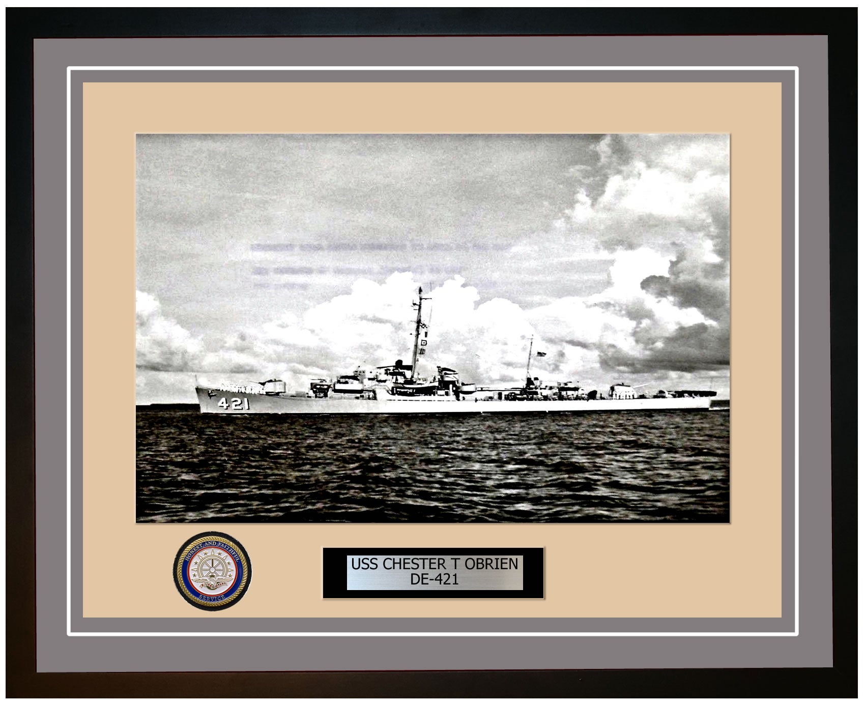 USS Chester T Obrien DE-421 Framed Navy Ship Photo Grey
