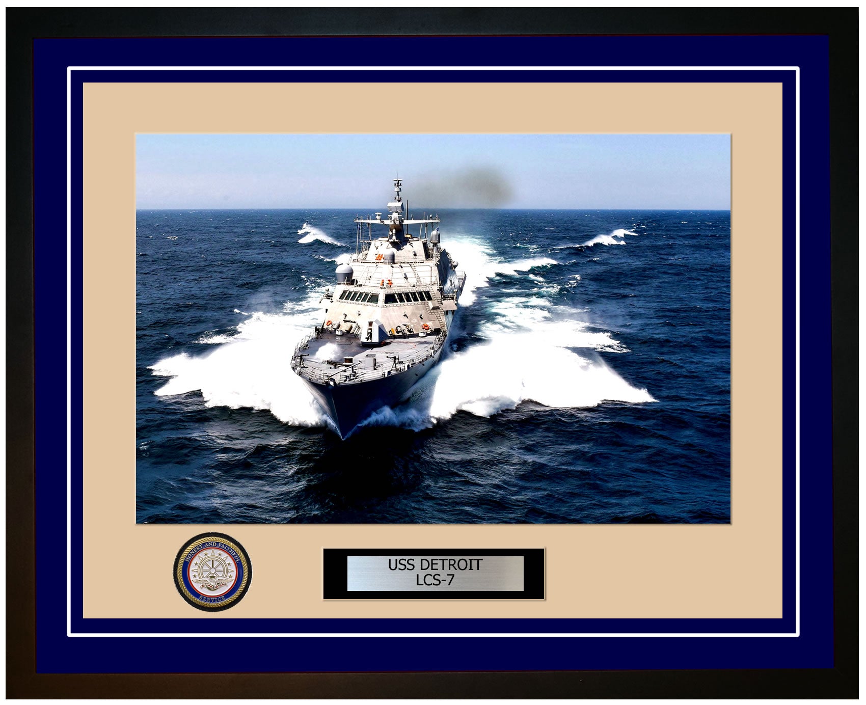 USS Detroit LCS-7 Framed Navy Ship Photo Blue