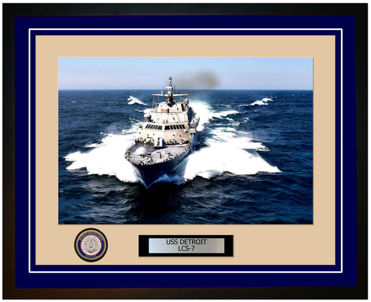 USS Detroit LCS-7 Framed Navy Ship Photo Blue