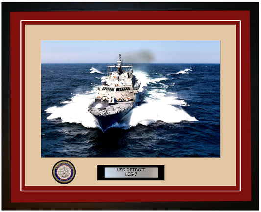 USS Detroit LCS-7 Framed Navy Ship Photo Burgundy