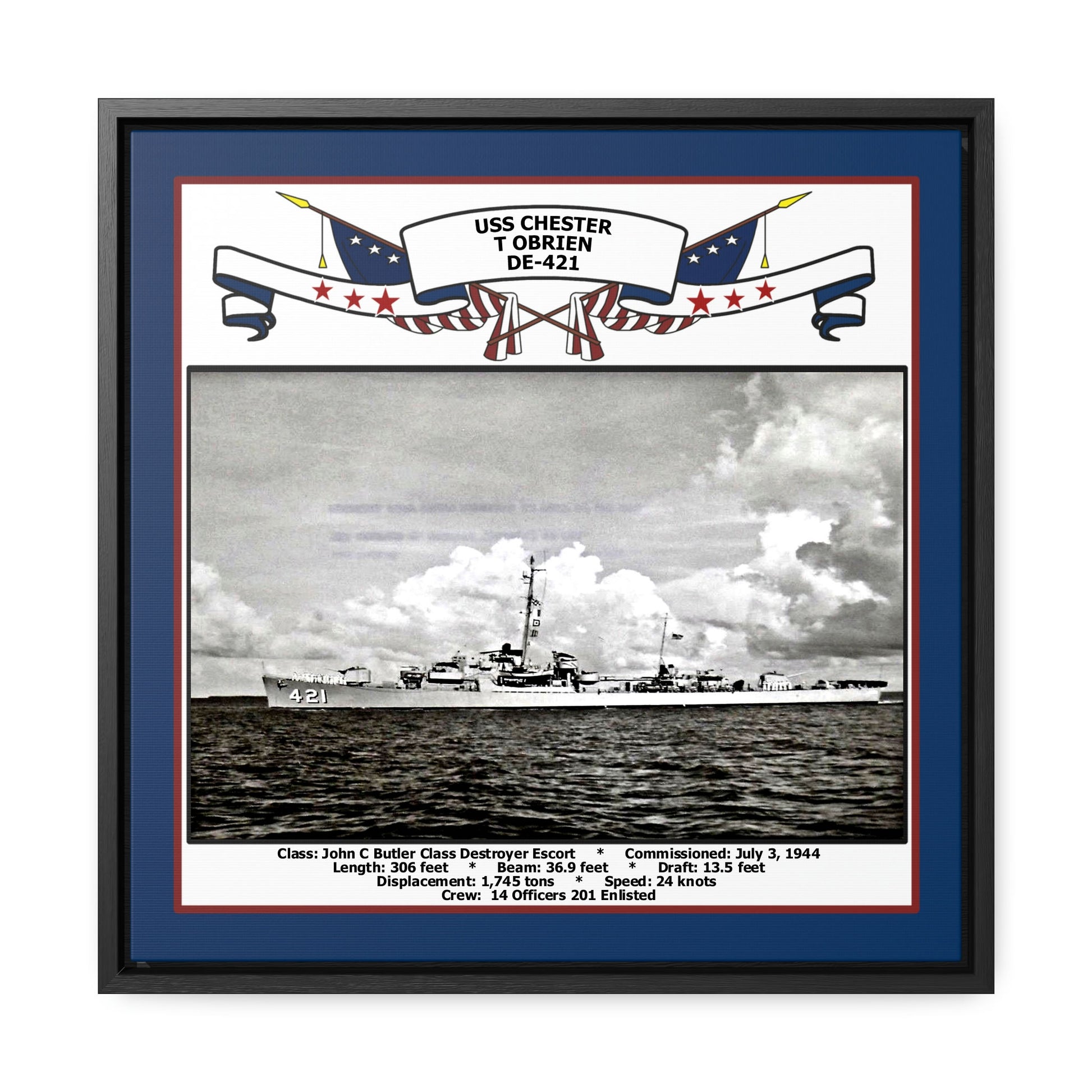 USS Chester T Obrien DE-421 Navy Floating Frame Photo Front View