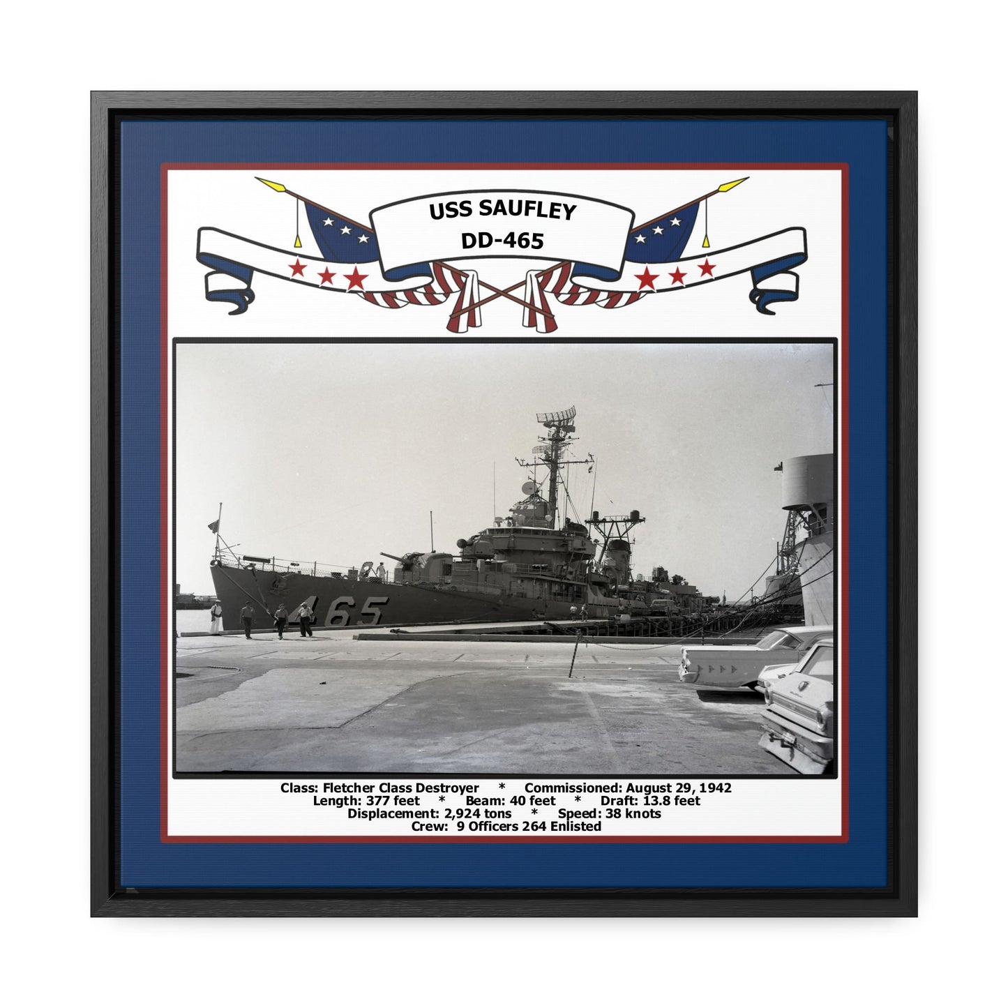 USS Saufley DD-465 Navy Floating Frame Photo Front View
