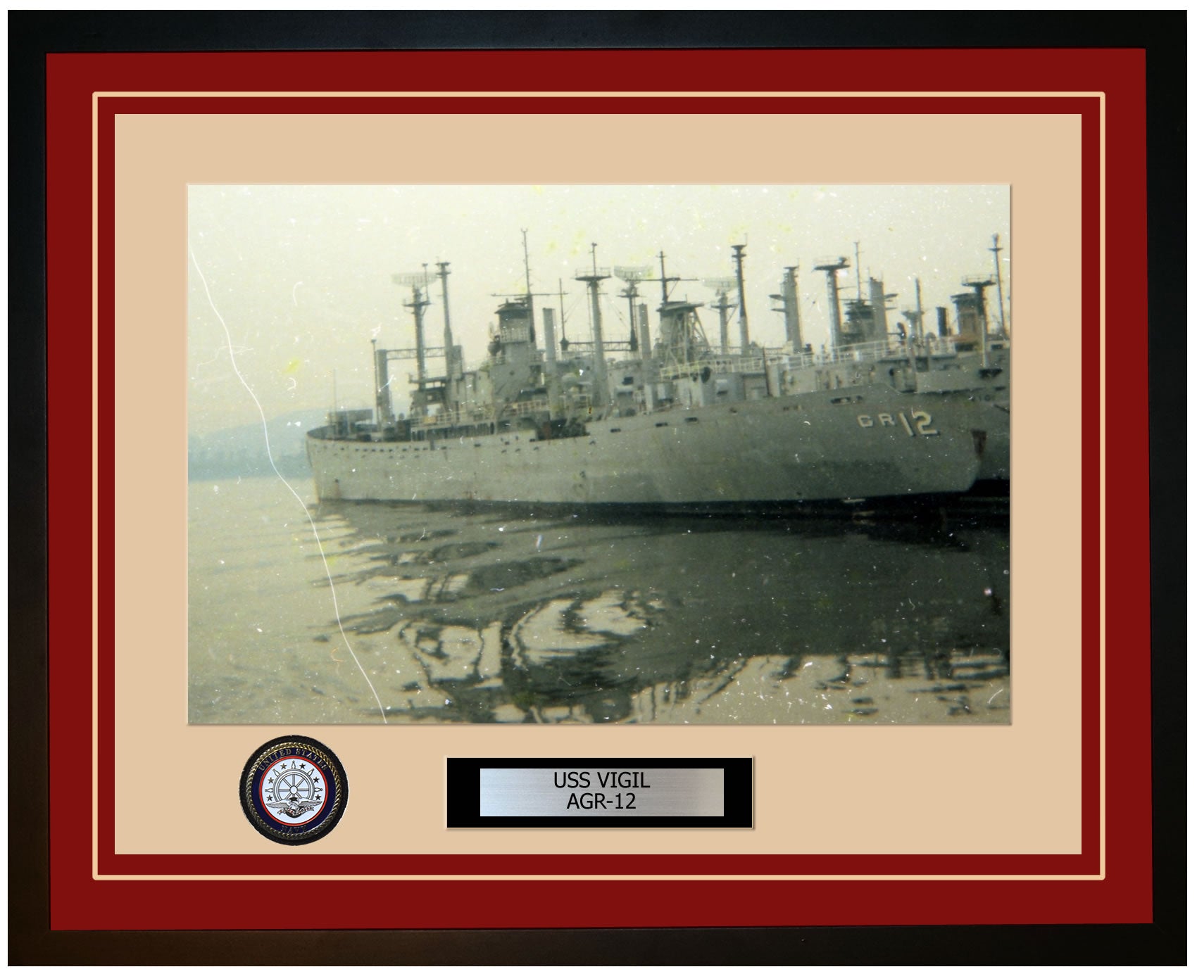 USS VIGIL AGR-12 Framed Navy Ship Photo Burgundy