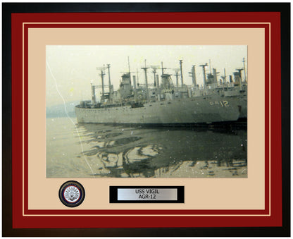 USS VIGIL AGR-12 Framed Navy Ship Photo Burgundy