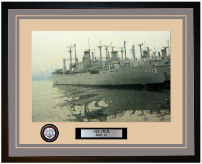 USS VIGIL AGR-12 Framed Navy Ship Photo Grey