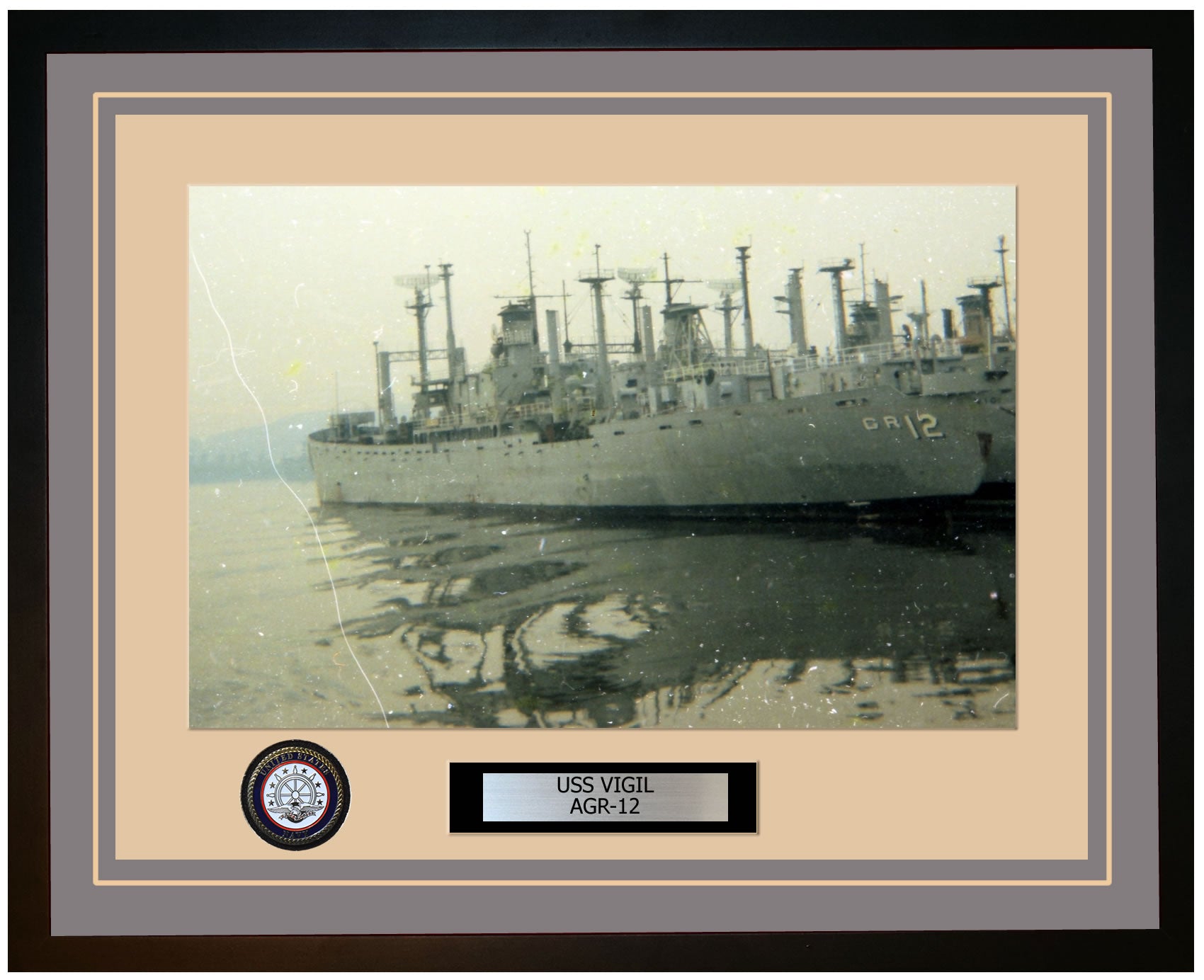 USS VIGIL AGR-12 Framed Navy Ship Photo Grey