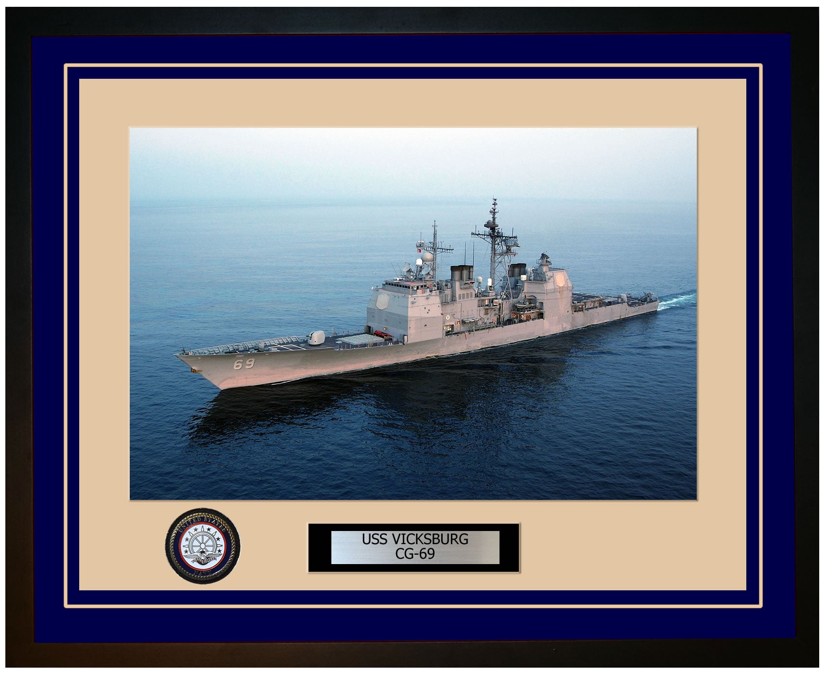 USS VICKSBURG CG-69 Framed Navy Ship Photo Blue