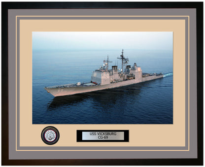 USS VICKSBURG CG-69 Framed Navy Ship Photo Grey