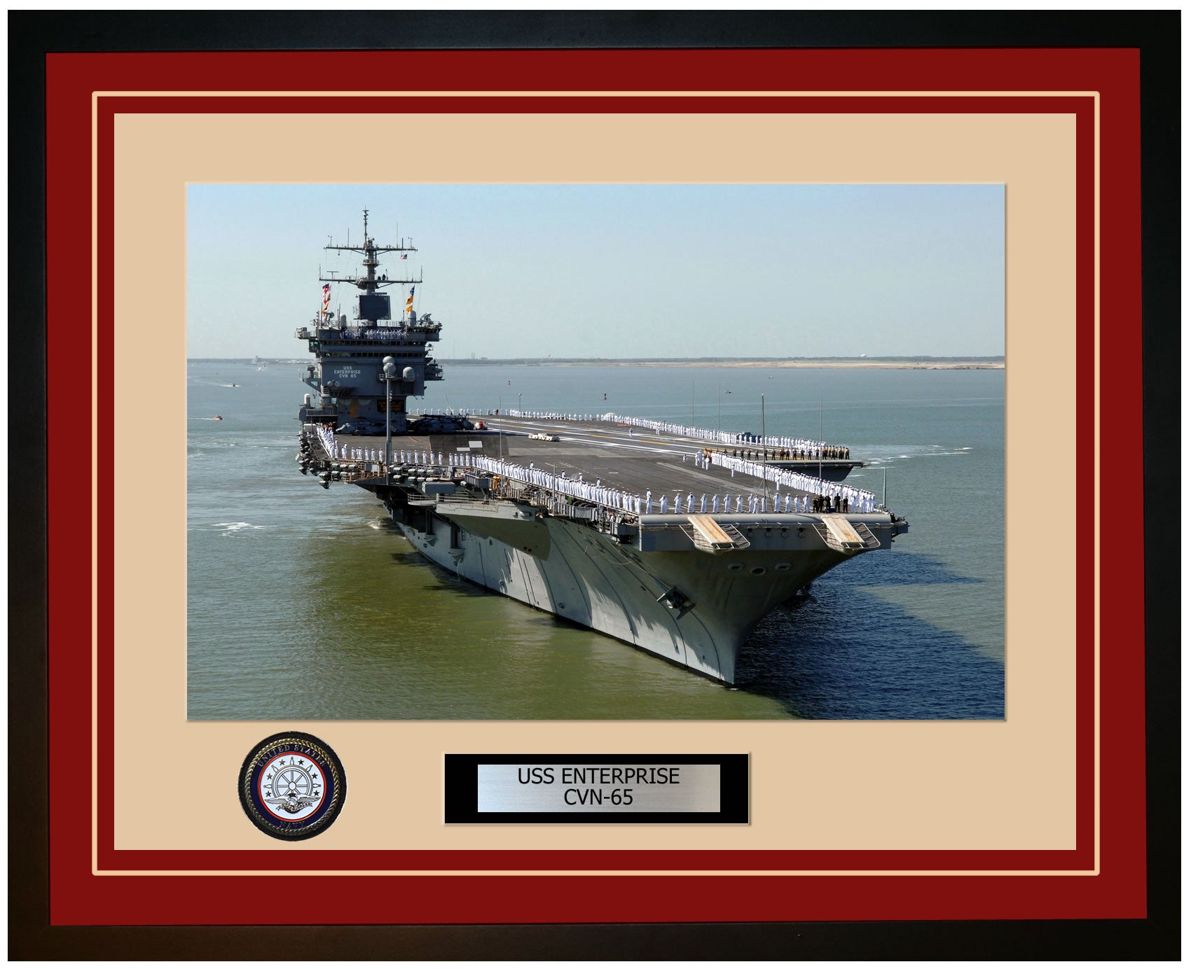 USS ENTERPRISE CVN-65 Framed Navy Ship Photo Burgundy