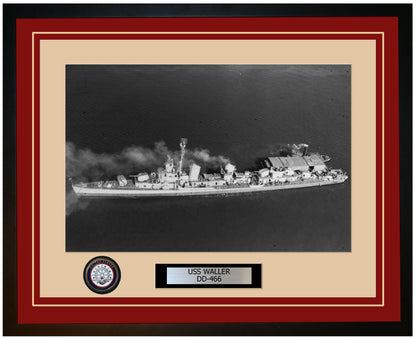 USS WALLER DD-466 Framed Navy Ship Photo Burgundy