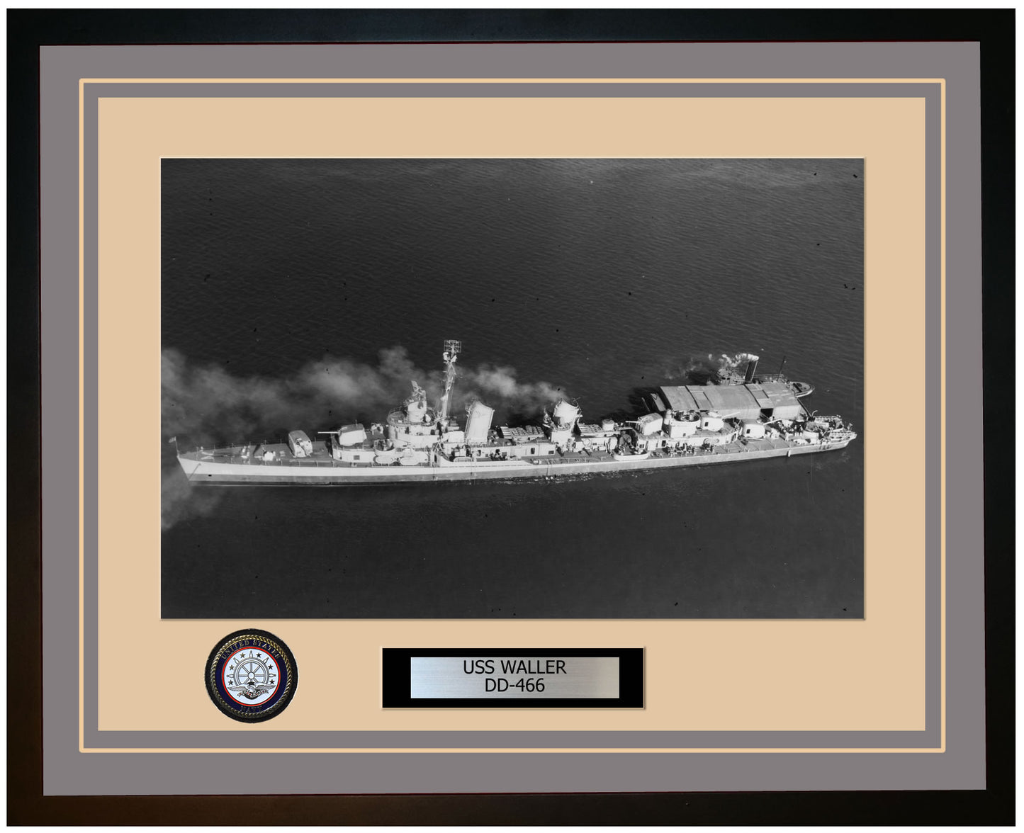 USS WALLER DD-466 Framed Navy Ship Photo Grey