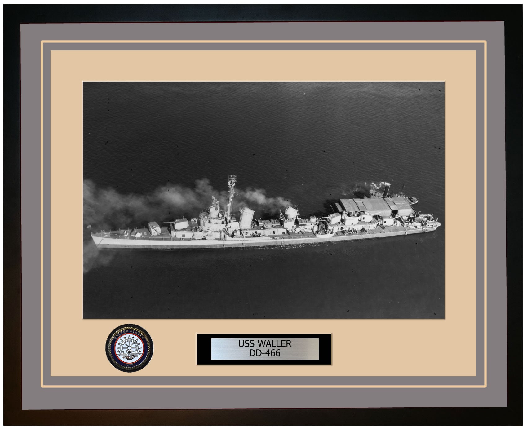 USS WALLER DD-466 Framed Navy Ship Photo Grey