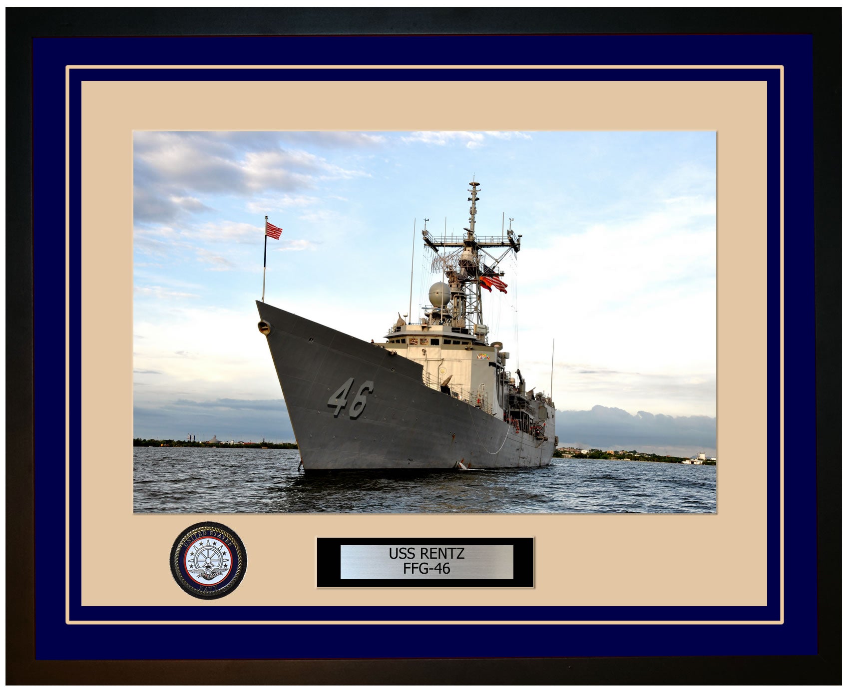 USS RENTZ FFG-46 Framed Navy Ship Photo Blue