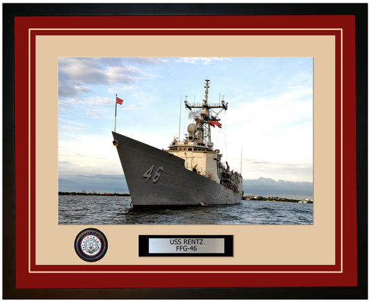 USS RENTZ FFG-46 Framed Navy Ship Photo Burgundy
