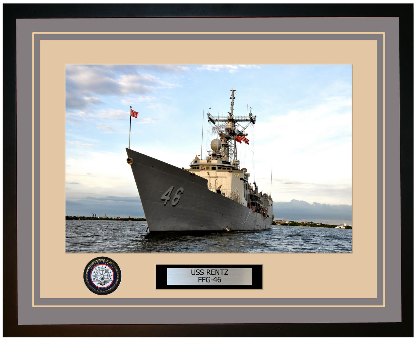 USS RENTZ FFG-46 Framed Navy Ship Photo Grey