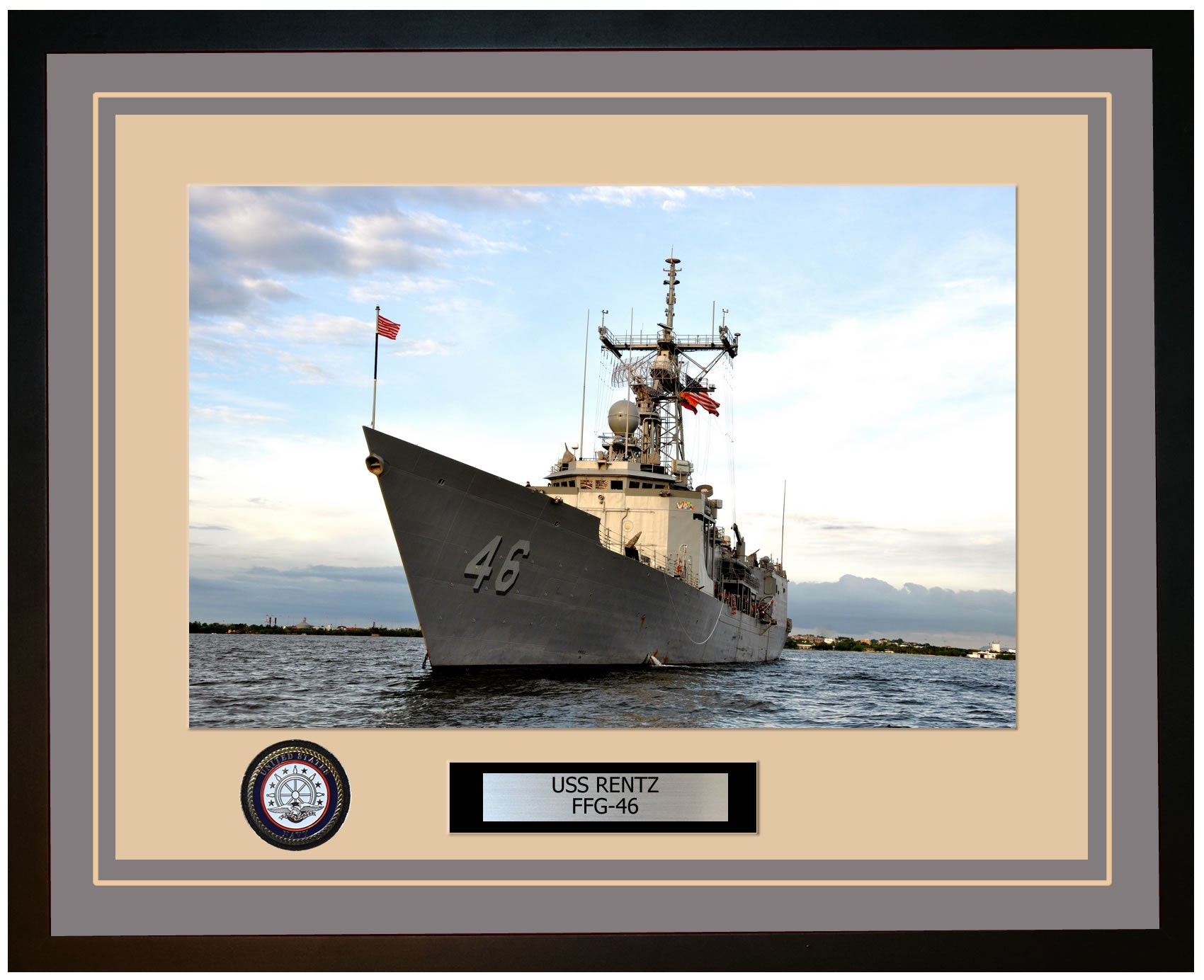 USS RENTZ FFG-46 Framed Navy Ship Photo Grey