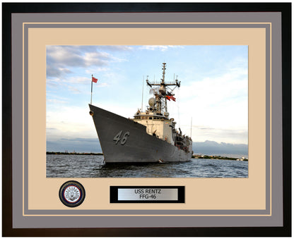 USS RENTZ FFG-46 Framed Navy Ship Photo Grey