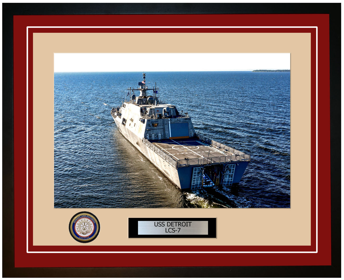 USS Detroit LCS-7 Framed Navy Ship Photo Burgundy