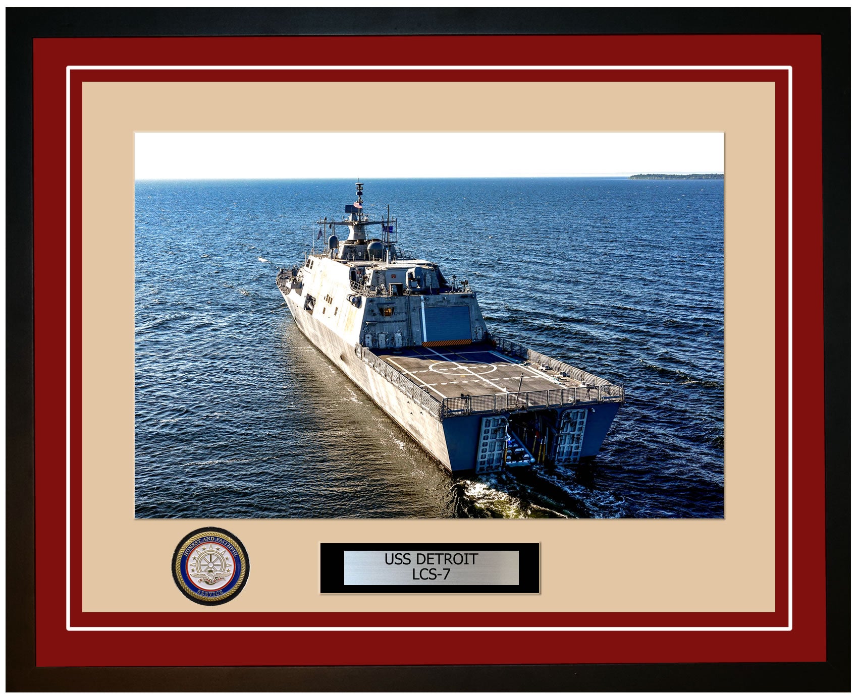 USS Detroit LCS-7 Framed Navy Ship Photo Burgundy