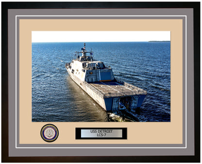 USS Detroit LCS-7 Framed Navy Ship Photo Grey