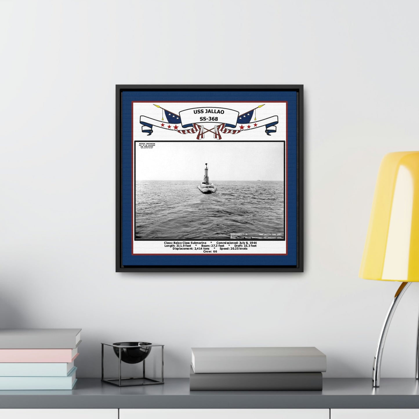 USS Jallao SS-368 Navy Floating Frame Photo Desk View