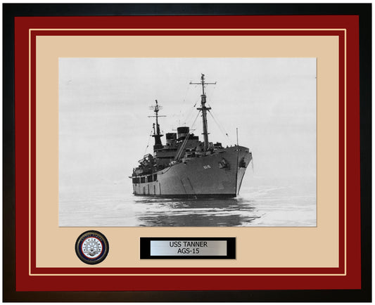 USS TANNER AGS-15 Framed Navy Ship Photo Burgundy
