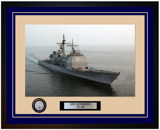USS VICKSBURG CG-69 Framed Navy Ship Photo Blue
