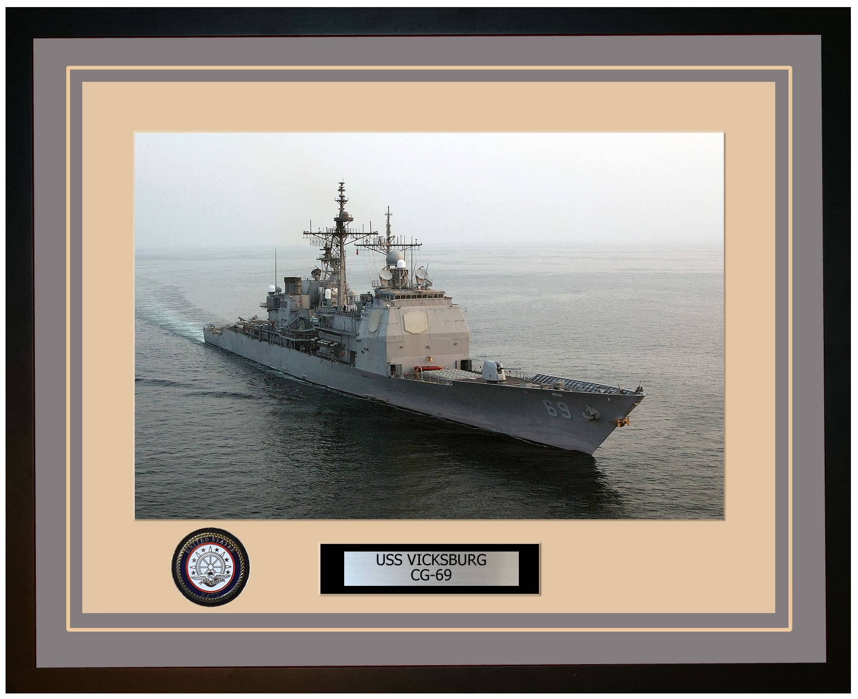 USS VICKSBURG CG-69 Framed Navy Ship Photo Grey