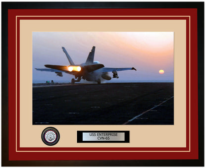 USS ENTERPRISE CVN-65 Framed Navy Ship Photo Burgundy